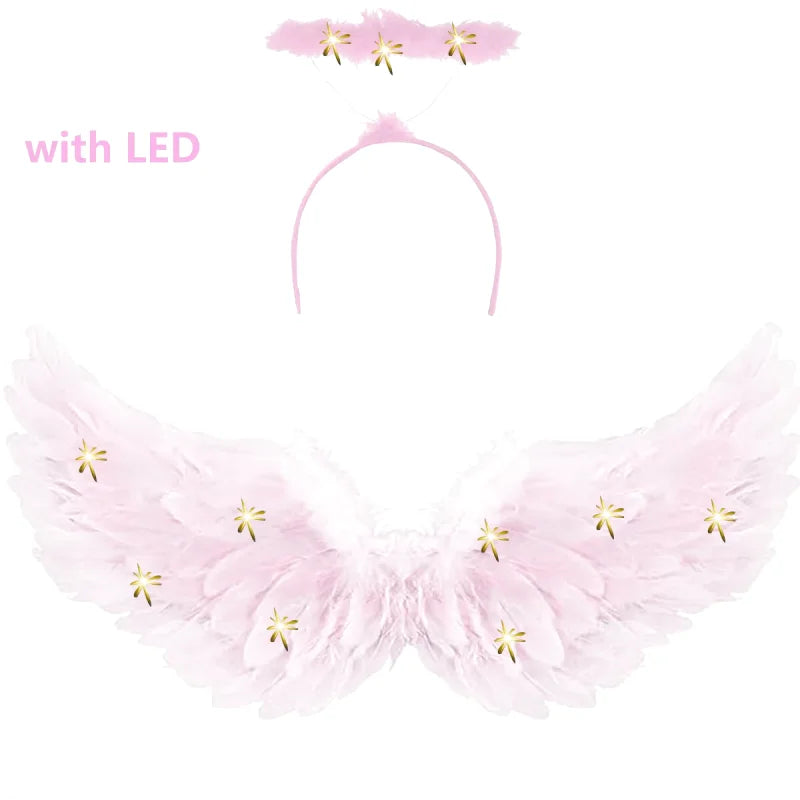 Ailes d’Ange Roses à LED avec Auréole Lumineuse