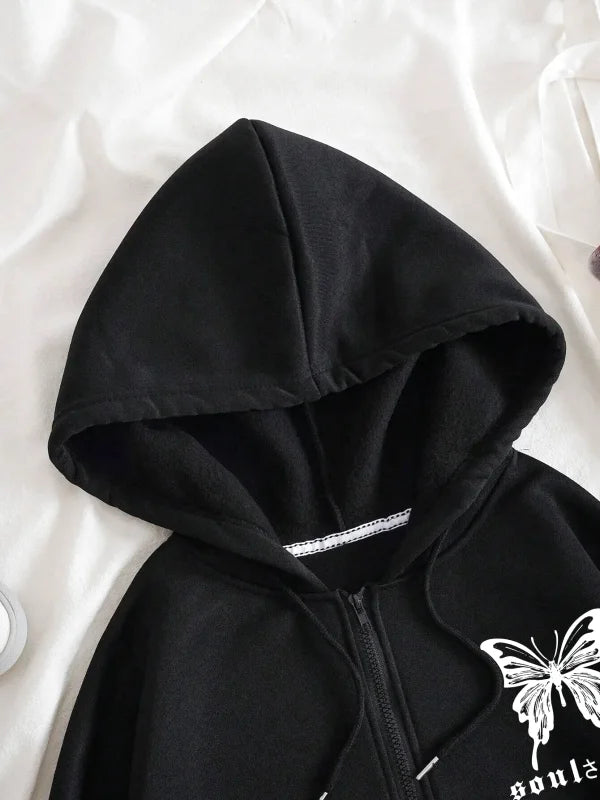 Sweat à Capuche Zippé Imprimé Papillon